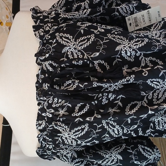 INC Nwt Women's Black And Embrodered White Leaf Print Boho Chic Blouse Large - Picture 6 of 12